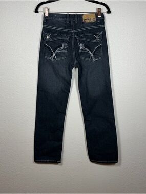 Stylo Boys 12 Vintage Y2K Black Stonewash Straight Leg Denim Pocket Embroidery